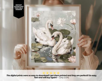 Vintage Swans Art Print: Romantic Spring Portrait (Digital Download)