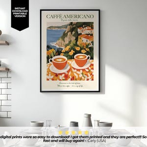 Coffee Poster Americano Print Retro Kitchen Decor Vintage Coffee Art Digital Download Gift for Coffee Lover Wall Decor, Coffee Shop Wall Art