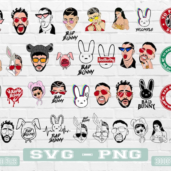 Bad Bunny SVG, 35 Design Bundle,  Bad Bunny Png, Bad Bunny Svg Bundle, Vector Files, Digital download, Layered Files, Intant Download