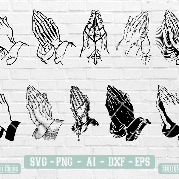 Praying Hands SVG Design, PNG DXF, Great for T-Shirts, Hats, Stickers, Decals, Party Decorations, Vinyl Cutting File, Instant Download