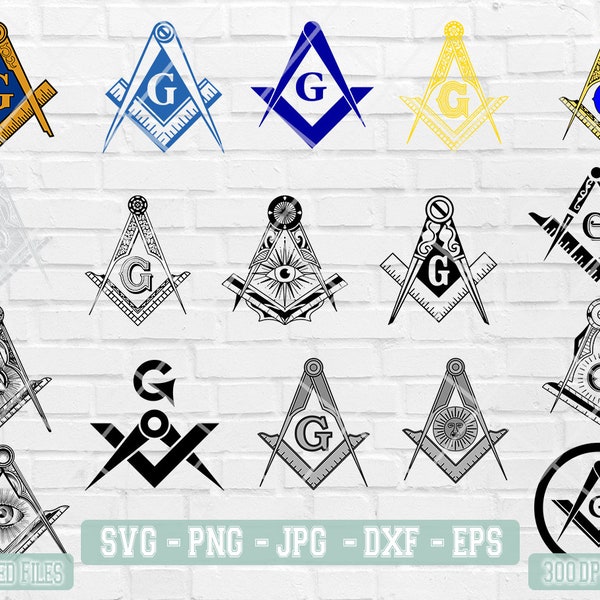 Masonic Symbol | 17 Design Bundle | Mason Vector File | Mason Silhouette | Freemasonry | Freemason Png | Layered Files | Instant Download