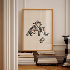 Kaartenhuis kunstafdruk | Minimalistische kunst aan de muur speelkaarten | Kantoor, mancave muurkunst | Games Night-kunstwerk | Digitale downloadillustraties