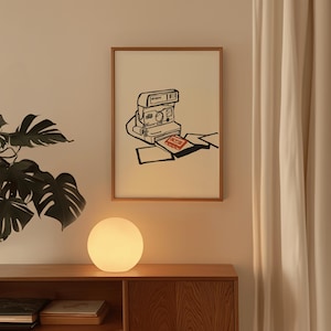 Captured in Time Art Print | Polaroid Camera Line Drawing Wall Art | Minimalist Artwork for Office or Living Room | Digital Download