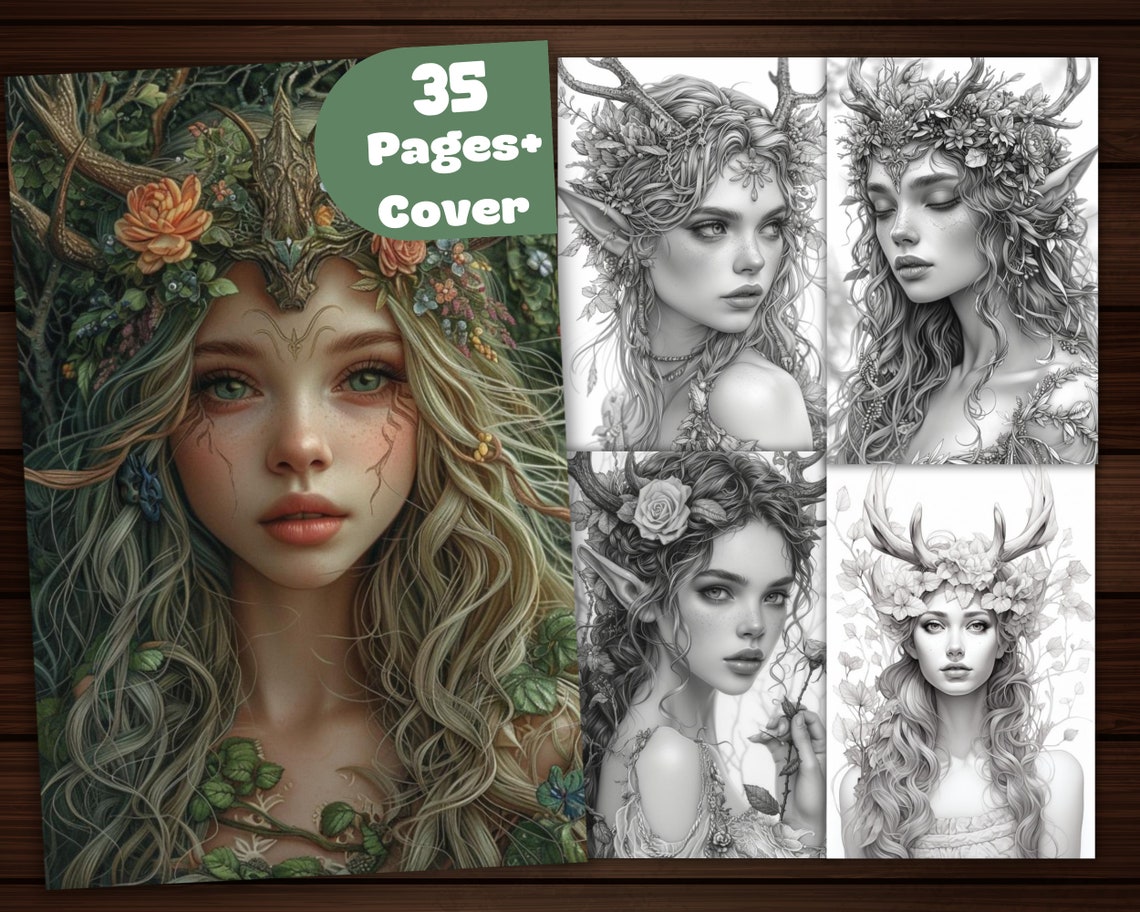 35 Wood Elves Elf Coloring Book, Printale Forest Fairy Coloring Pages
