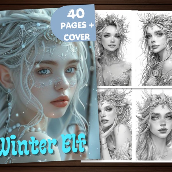 40 Winter Elf Coloring Page, Printable Ice Fairy Pages, Adults & kids- Instant Download, Printable PDF File