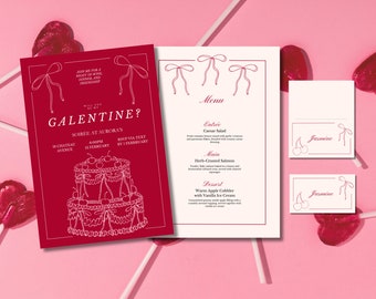 Galentine's Day Hand Drawn Coquette Invitation Template set | Editable Template | Menu Template | Birthday Invite | Party Invite