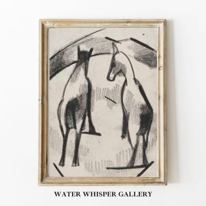 Abstract Horse Art, Charcoal Drawing, Black and White Horse Sketch, Minimalist Equestrian Artwork, Modernist Fine Art Print, PRINTABLE
