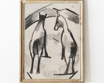 Disegno astratto di cavallo a carboncino, stampa d'arte equestre (download digitale)