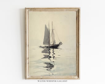Pintura de acuarela de un velero vintage, arte náutico antiguo (impresión digital)