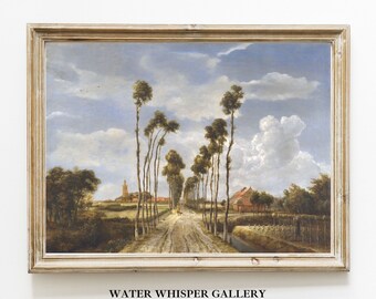 Vintage Countryside Road Painting, Village Landscape Art (Digital Printable)