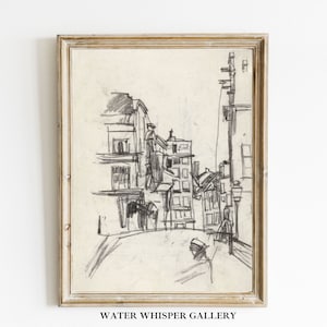 Vintage Sketch of Amsterdam Street in Chalk Drawing, Amsterdam Digital Prints, City Street Art Drawing, Black and White Sketch, PRINTABLE