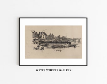 Vintage London Etching, Old Chelsea Cityscape Sketch (Digital Download)
