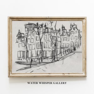 Vintage Amsterdam Sketch Drawing, Urban landscape, European City Sketch Vintage Dutch Cityscape, Black and white Sketch, PRINTABLE DIGITAL