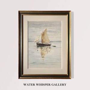 Vintage Sailing Boat Wall Art, Printable Nautical Watercolour Painting, Seascape Sailboat Digital Print, Antique Sailing Ship Artwork
