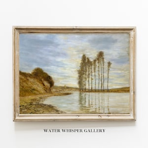 Vintage River Landscape, Countryside landscape with river, French Scenery Painting 19th century Wall Art, DIGITAL PRINTABLE