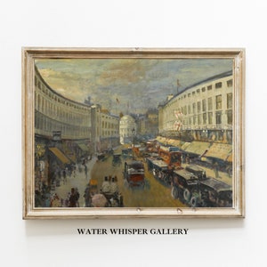 Vintage London Cityscape Wall Art, London Streets, London Architecture, Urban Landscape Painting, Antique Wall Decor, DIGITAL PRINTABLE