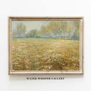 Vintage Wildflower Field Wall Art Meadow flower, Botanical Oil Painting Digital Art for Home Décor Flowers Landscape Spring Meadow in Bloom