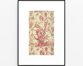 Estampa têxtil histórica vintage com ilustração de pássaros e flores, tecido de tapeçaria antigo, IMPRESSÃO DIGITAL
