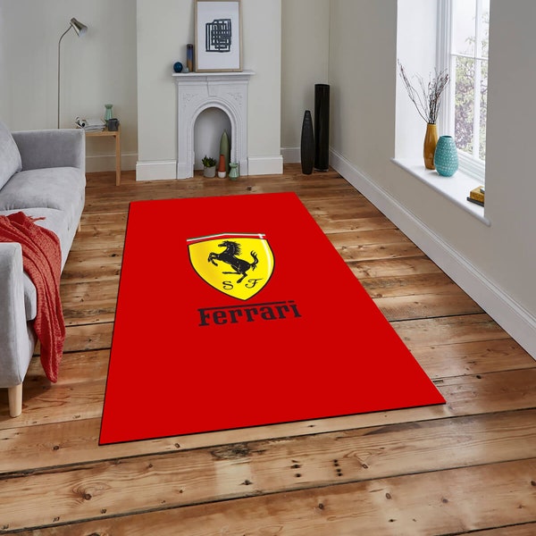 Red Ferrari Car Logo, Red Color Rug, 100% Quality Rug, Car Seat Rug, Entrance Rug, Office Rug, Wall Handing Rug, Kids Room Rug, Repair Car