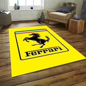 Tapis de couleur rouge avec logo de voiture Ferrari jaune, Tapis de qualité 100 %, Tapis de siège de voiture, Tapis d'entrée, Tapis de bureau, Tapis mural, Tapis de chambre d'enfants, Réparation de voiture image 3