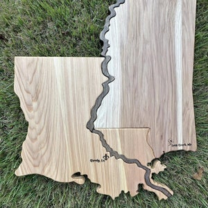 Cypress & Hickory Wood Mississippi Louisiana Sign, Engraved State Art