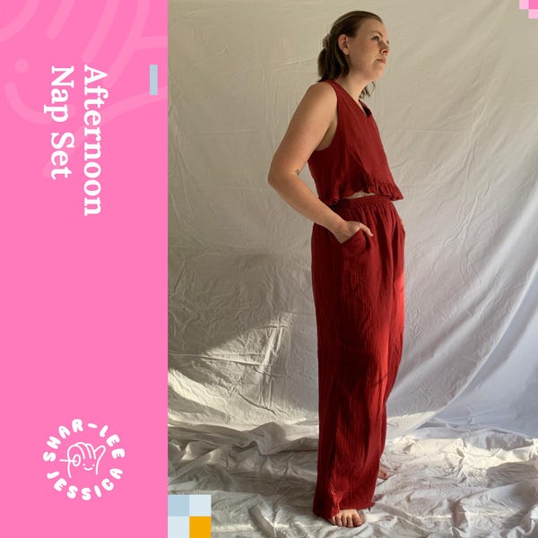 Women's Matching Loungewear Set Sewing Pattern: Easy V-Neck Top & Flowy Bottoms (PDF Pattern)