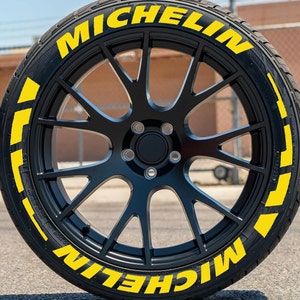 Adesivos com letras de pneus totalmente amarelos com listras Michelin 1 25 "polegadas 8 x letras permanentes