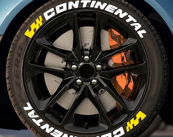 Pegatinas para neumáticos con solapa amarilla Continental Rubber, calcomanía permanente para neumáticos, ruedas deportivas de 15" a 24" y 1,25", kit de 8 unidades