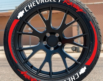 Pegatinas de letras para neumáticos con rayas rojas de Chevrolet Racing, 1,25 pulgadas, 8 letras permanentes