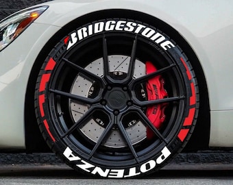 Tire Lettering Stickers Red Stripe Bridgestone Potenza 1.25" inch 8 x Permanent Letters