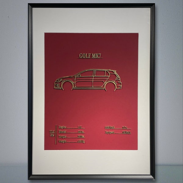 Golf MK7 stampato in 3D / Arte per auto / Arte da parete per appassionati di auto / Arte da parete per auto / Regalo per ragazzo auto / Accessori per auto per uomini / Regalo per auto per lui