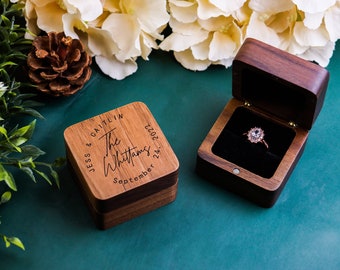 Personalized Wedding Ring Box Custom Wood Ring Box Engagement Ring Box Ring Bearer Single Slot Ring Box Proposal Engraved Ring Holder