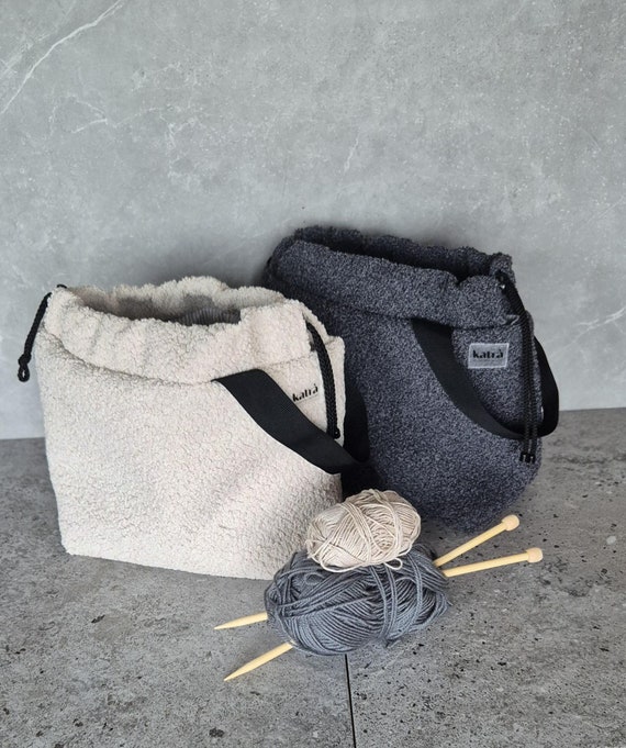 Cream Sheep Fabric Knitting Project Bags - Large Size