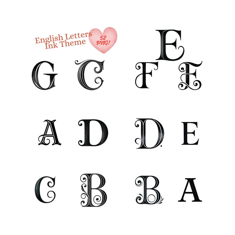 Watercolor AI Generate Elegant Black Ink Alphabet PNG Set - 52 High ...
