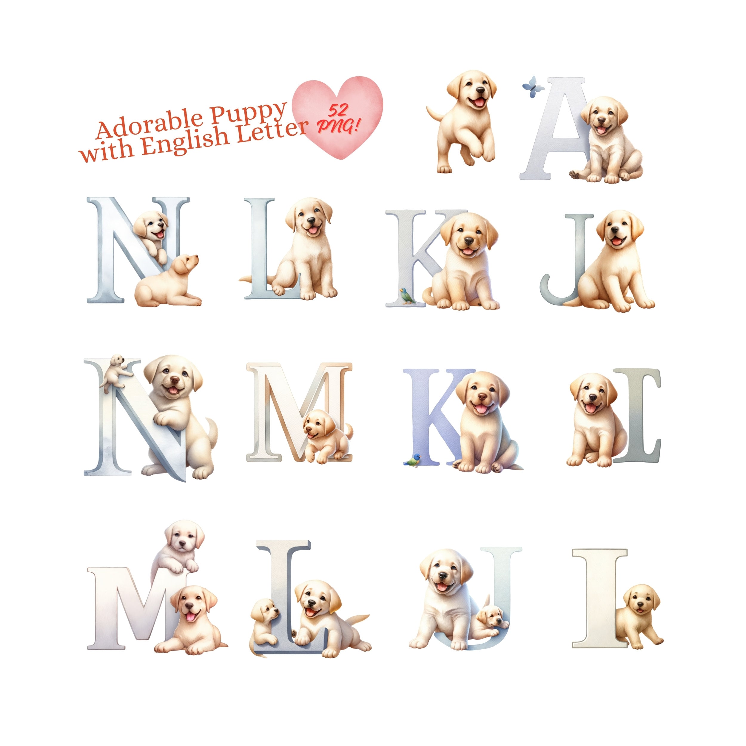 Watercolor Labrador Puppy Alphabet Clipart Set (digital Download) - Etsy