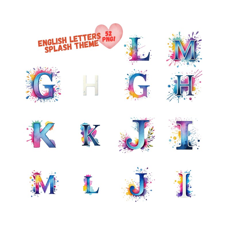 Watercolor Splash Alphabet: 52 PNG Letter Clipart (digital Download) - Etsy