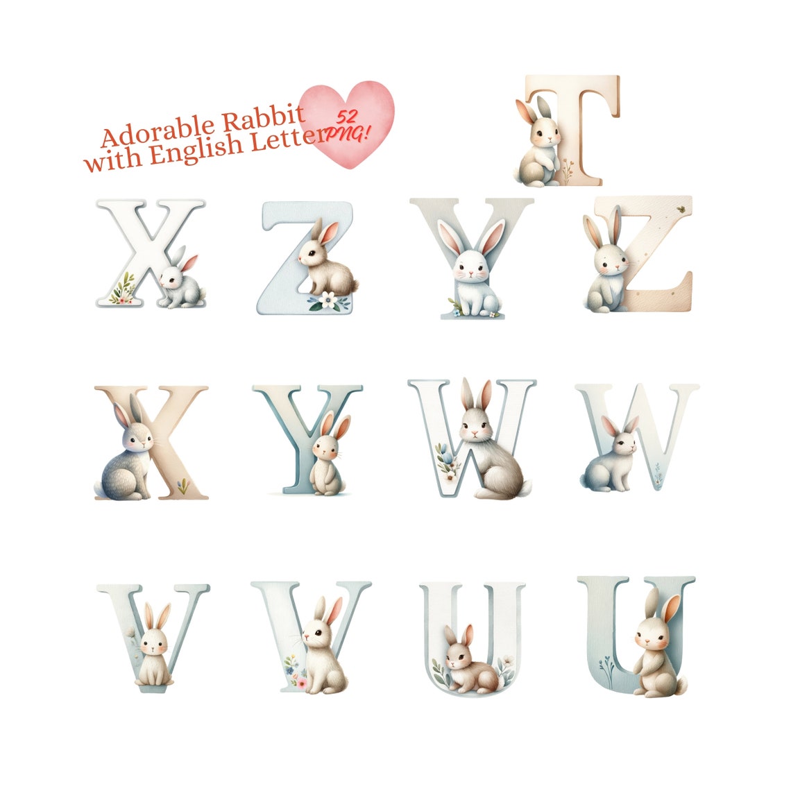 Watercolor Rabbit Alphabet Clipart: Nursery Decor (digital Download) - Etsy