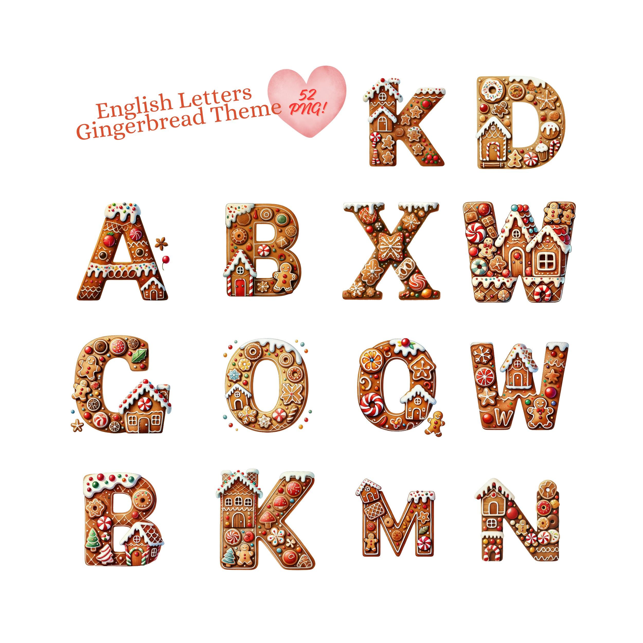 Christmas Gingerbread Alphabet Clipart: 52 Festive PNG Letters (AI ...