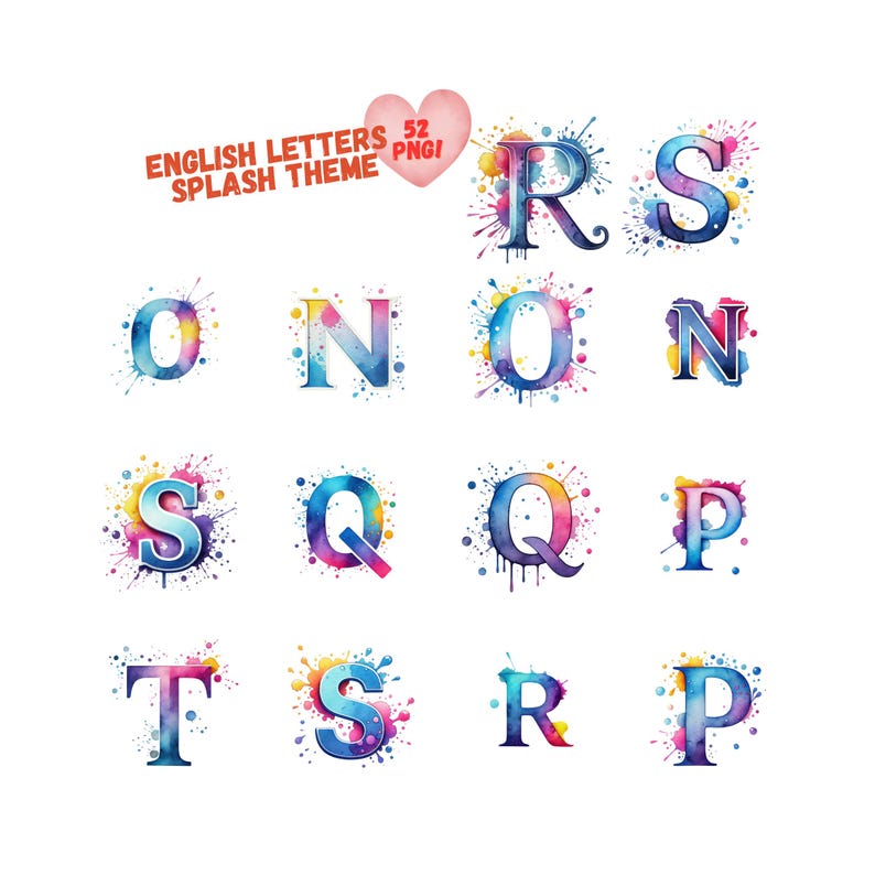 Watercolor Splash Alphabet: 52 PNG Letter Clipart (digital Download) - Etsy