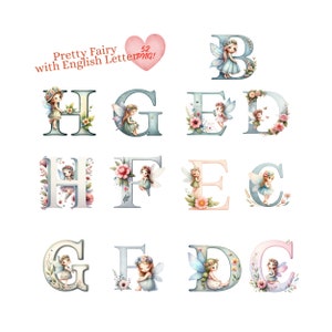 Ensemble de cliparts alphabet fée enchantée, lettres de fées magiques pour décoration et projets personnalisés, lettres anglaises, art éducatif pour enfants