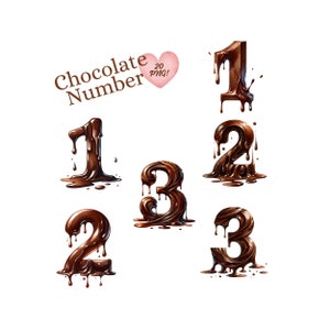 Delicious Chocolate Melted Numbers - High-Res Digital Images for Crafting & Events, PNG Files Transparent Background, 300 DPI Includes JPGs