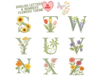 Watercolor Floral Alphabet Clipart: A-Z, 0-9 PNG (Digital Download)