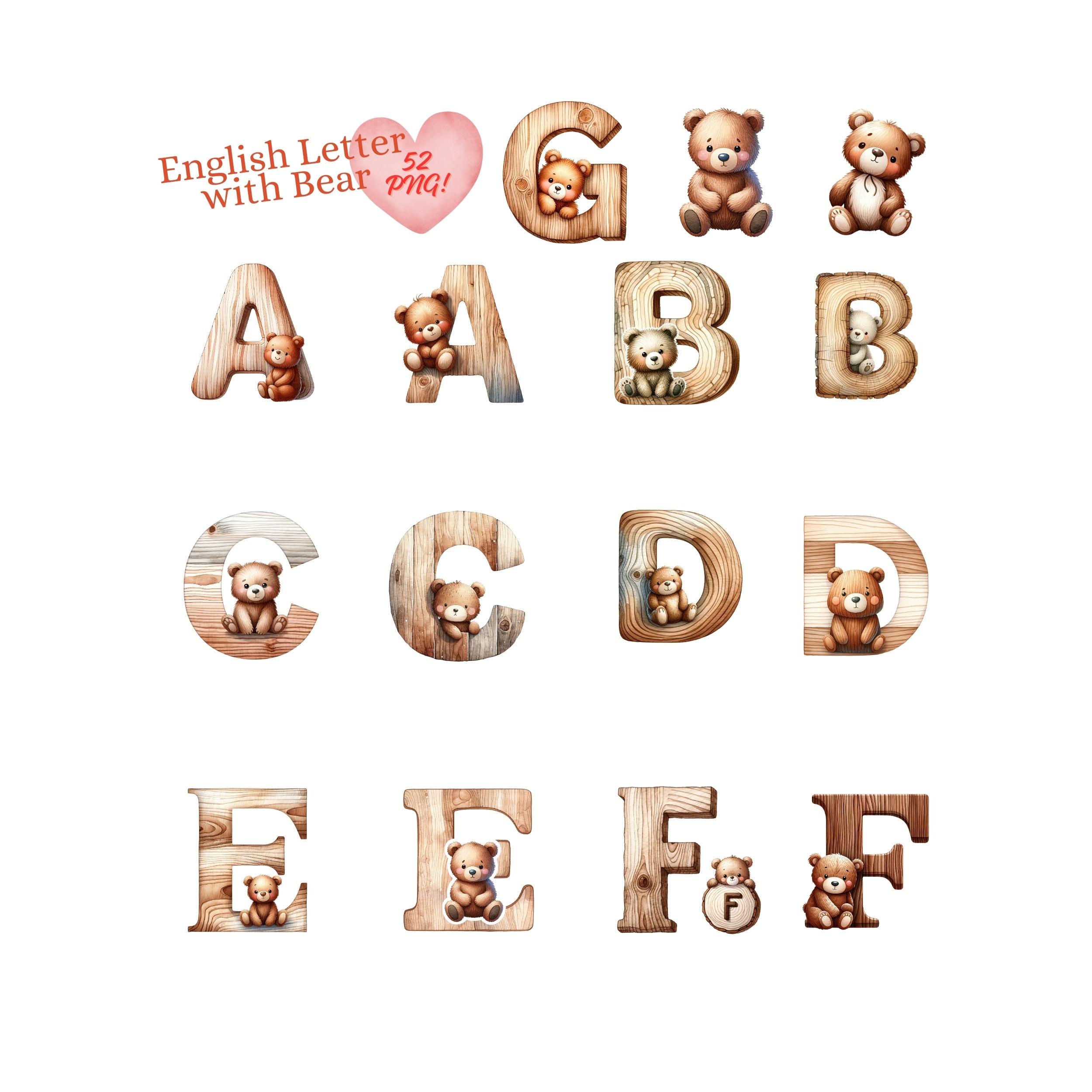 Bear Lettering Wooden Bear Alphabet: Nursery Decor Learning Letters (digital Download ...