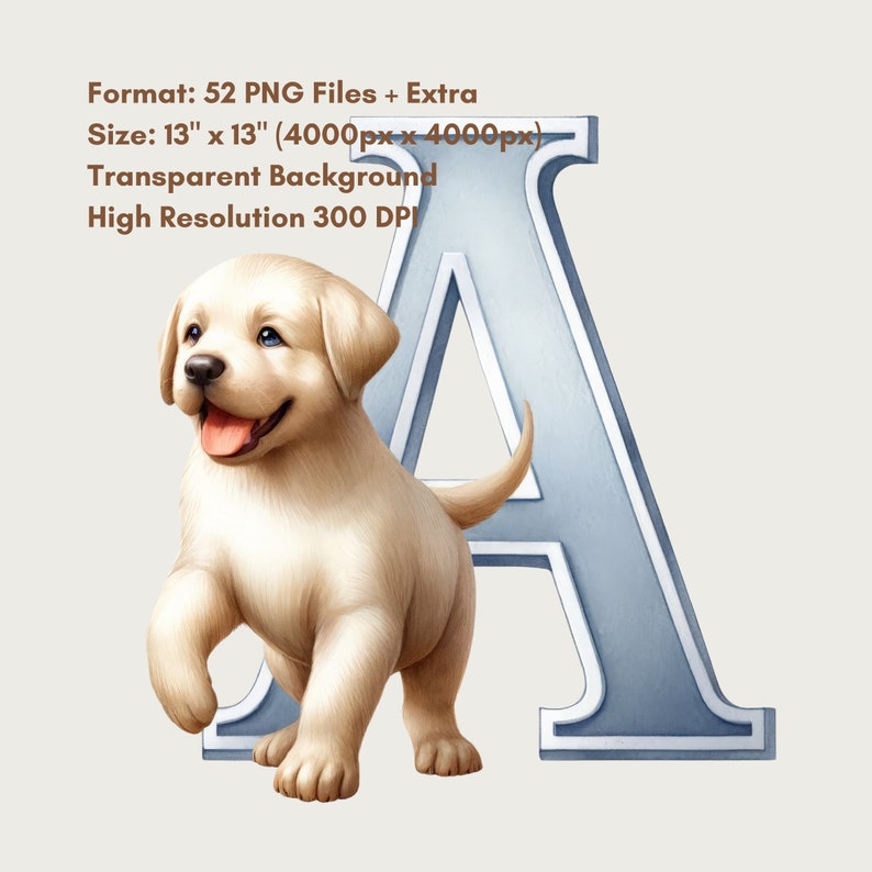 Watercolor Labrador Puppy Alphabet Clipart Set (digital Download) - Etsy