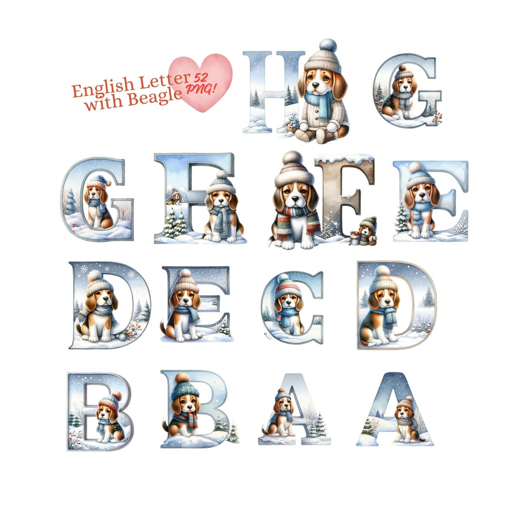 Winter Beagle Alphabet Clipart Set: High-resolution Dog Letters ...