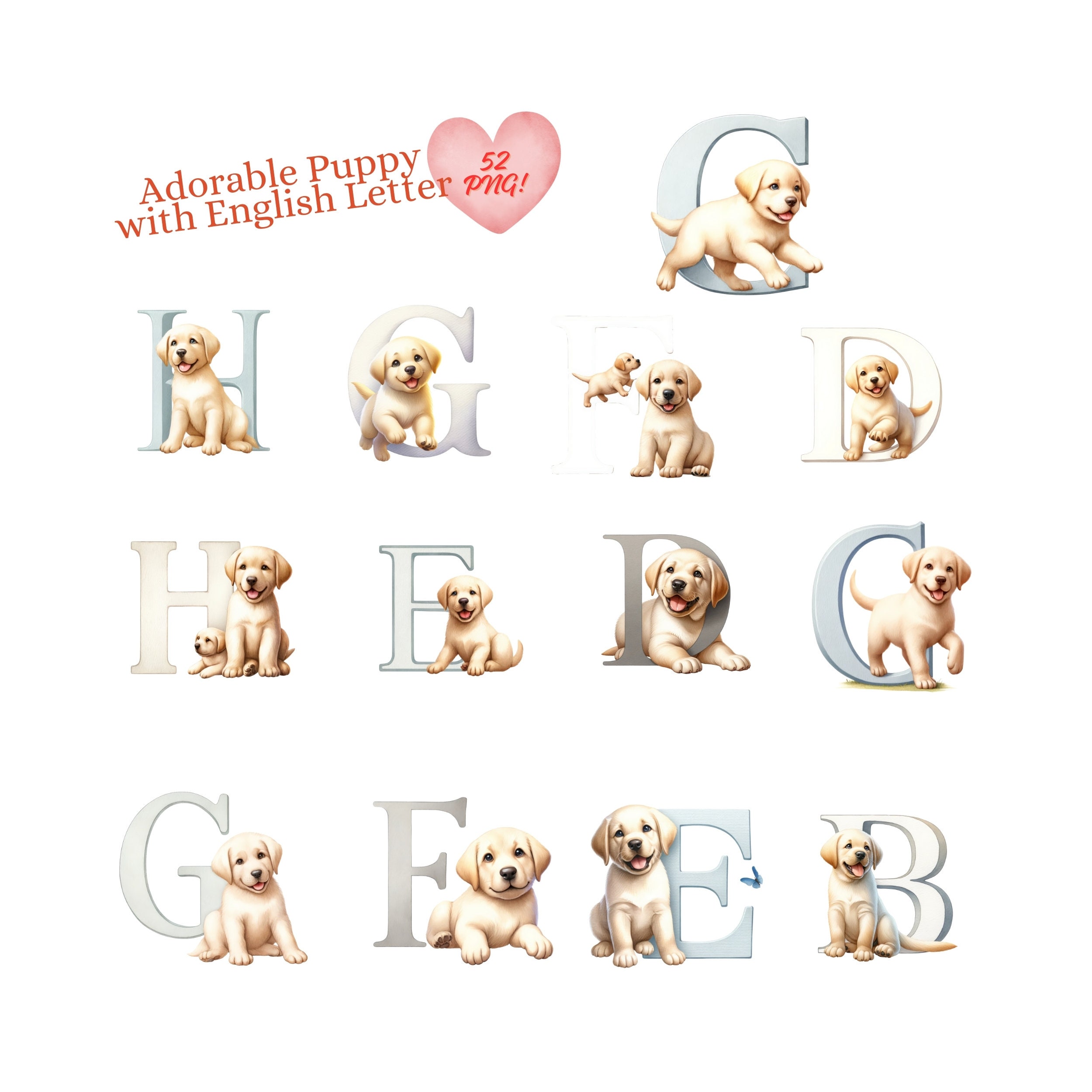 Watercolor Labrador Puppy Alphabet Clipart Set (digital Download) - Etsy