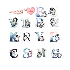 Aquarell freudiger Pinguin Alphabet Buchstaben Clipart, transparent bg, hohe Qualität, 3000 * 3000 px, 300 dpi, kommerzielle Nutzung, Digital Download