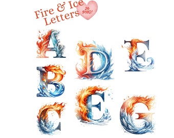 Alfabeto de fuego y hielo: Letras elementales de acuarela (Descarga digital PNG)