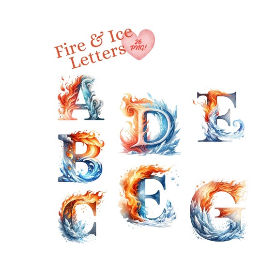 Fire and Ice Alphabet Clipart: Watercolor Elemental Letters