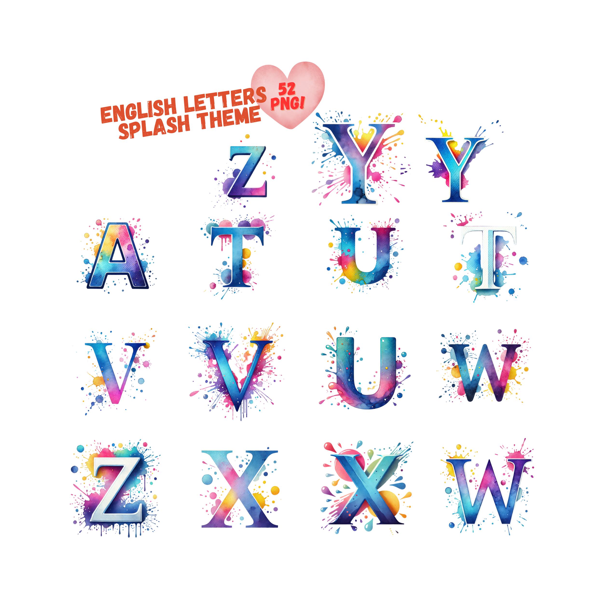 Watercolor Splash Alphabet: 52 PNG Letter Clipart (digital Download) - Etsy
